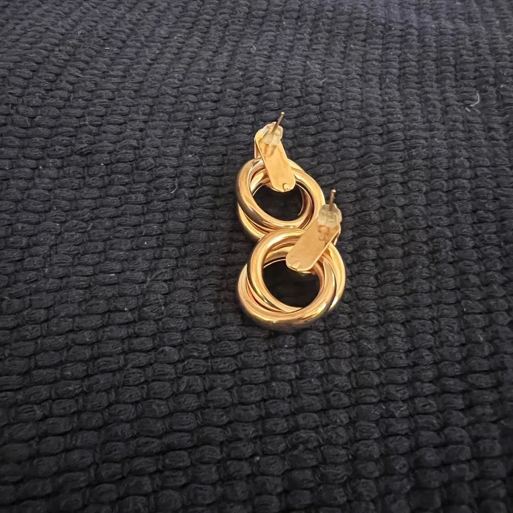 Rose Gold Tone Dbl Loop Earrings-Tarnish and Nickel Free - Picture 2 of 3